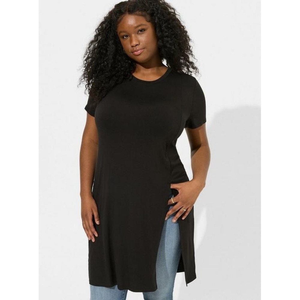 Torrid Black Super Soft Knit Tunic Tee Side‎ Slits Size 2 Plus